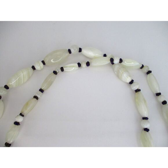 Oriental Banded White Agate Necklace 54" Around - Picture 2 of 6